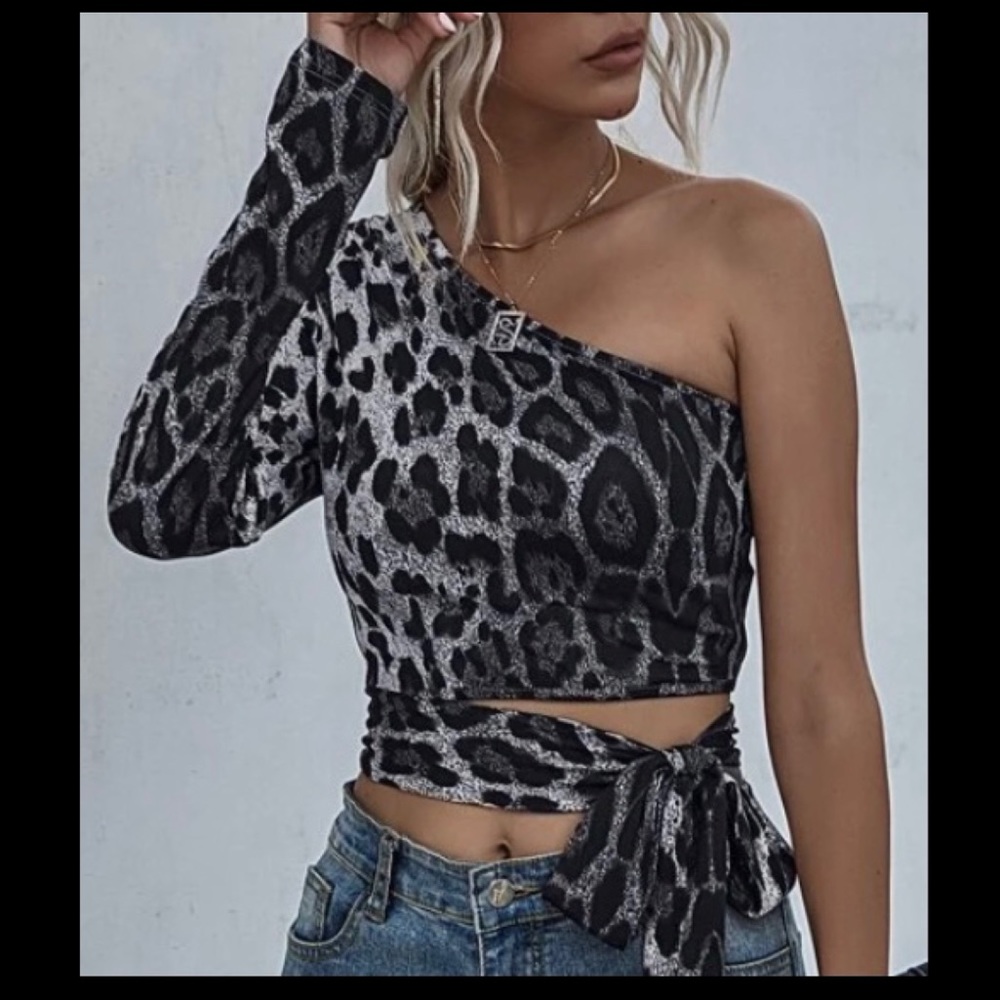 Cheetah print one shoulder knot top